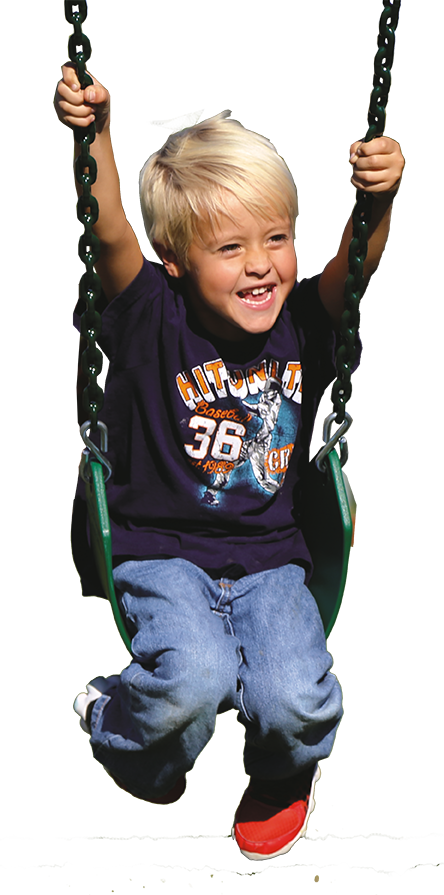 swing, swing set accessories, little boy in blue tshirt smiling and swinging