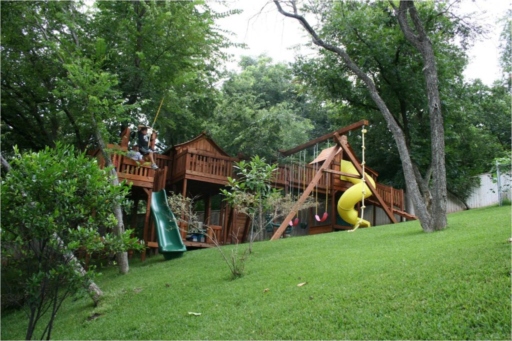 Father's help to create incredible backyard playsets.