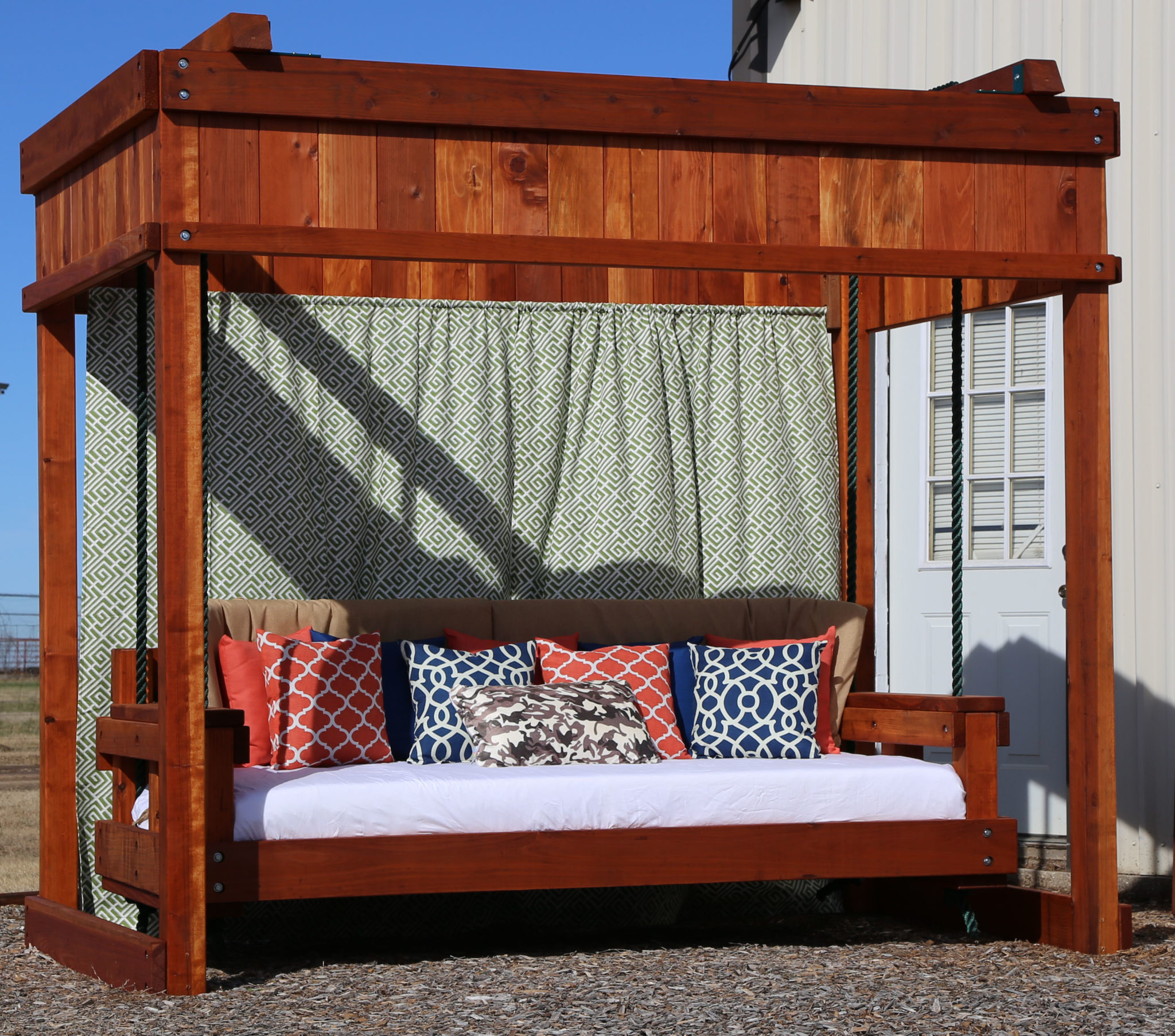 outdoor day bed swing, swinging bed, day bed, lounger, outdoor bed, patio furniture, porch furniture, outdoor furniture, daybed swing, day bed, outdoor living space, outdoor swing