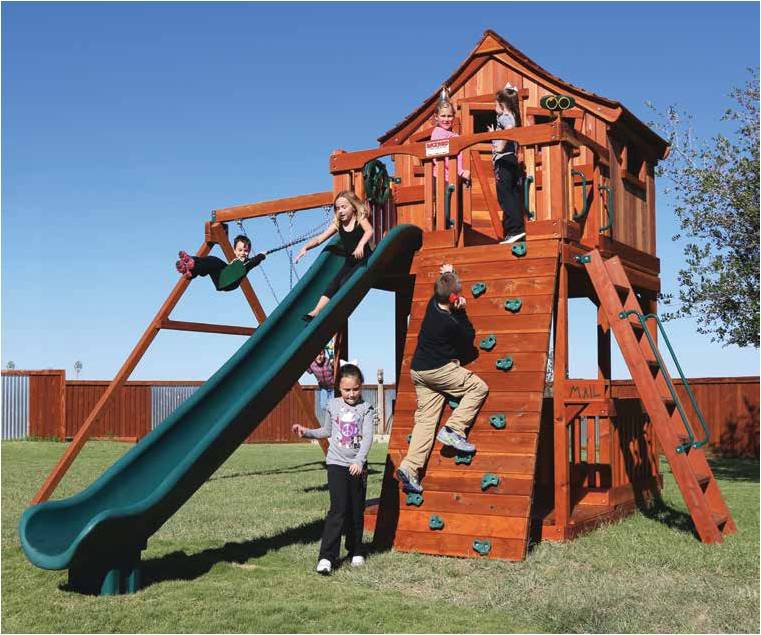 The Fort Stockton line of redwood playsets features a 6'-7' deck height for those older kids! Lots of cool upgrades to be found on the Stockton as well. 
