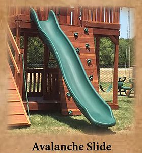 green avalanche slide on wooden playset
