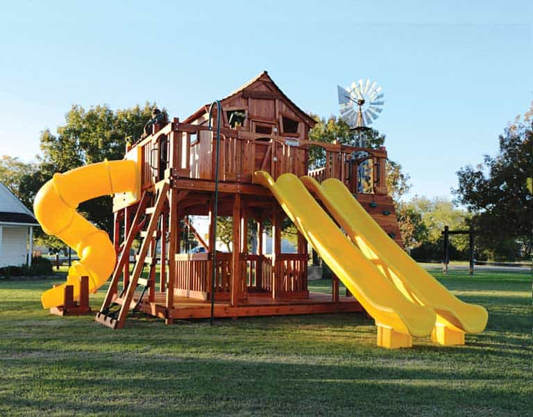 6' deck height, Kingwood, texas, Fort Ticonderoga swing set with slides, swings and climbers