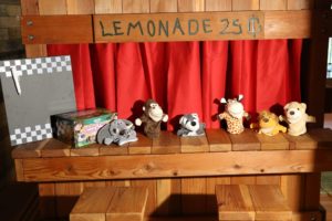 puppet theater, chalkboard, stage curtain, lemonade counter, animal puppets, swing set accessory, playset accessory, storytime