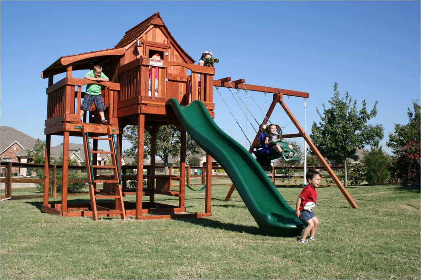 mustang, picnic table, cabin, rock wall, wooden swing set, swing set, swings, slide, swing set for kids, kids, children, play, playground, playset, sets, accessories, backyard swing set