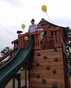 Visability approved Redwood playset with slide and rock wall