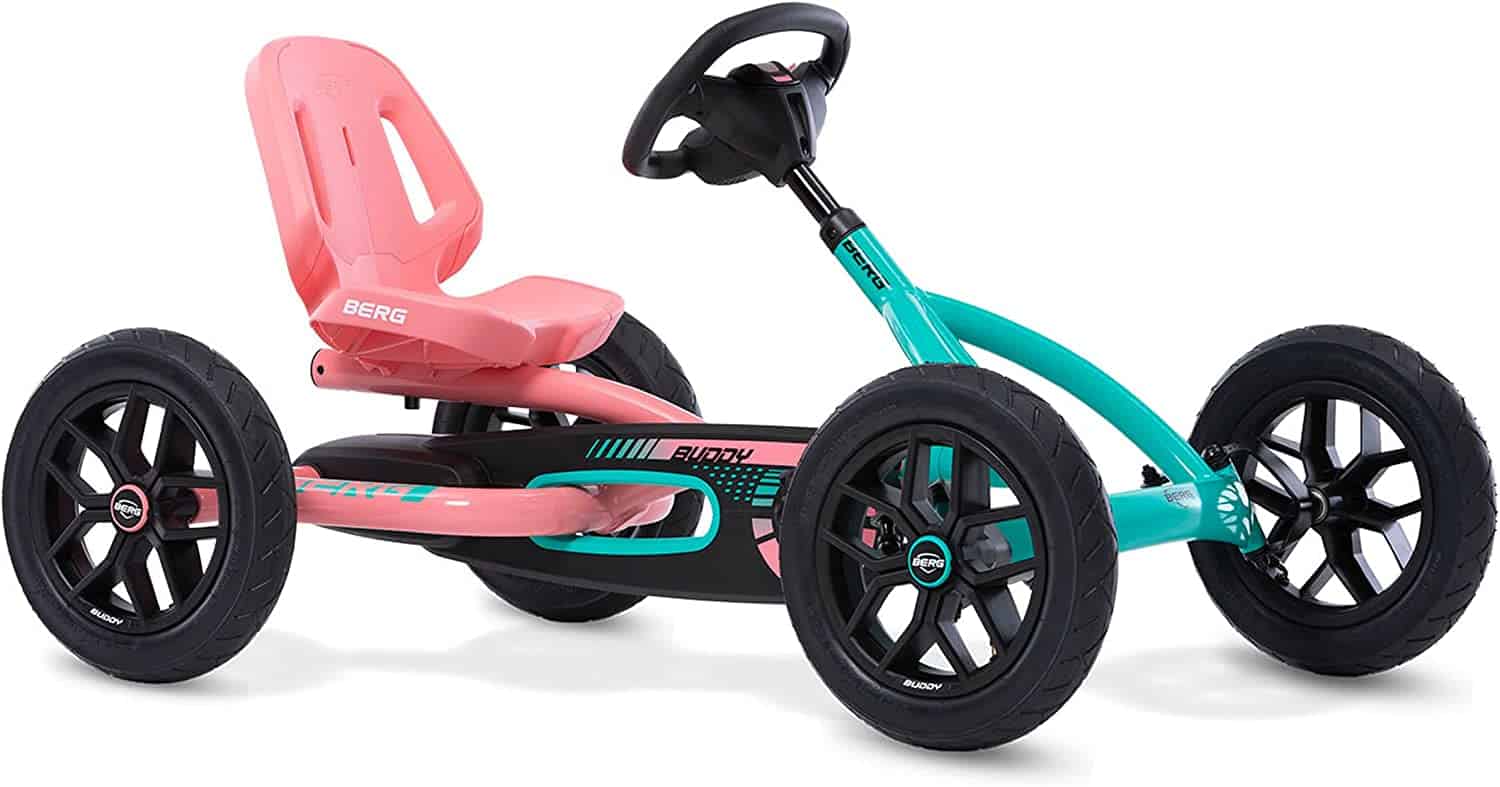 play for kids, berg pedal kart buddy lua with pink seatand aqua frame