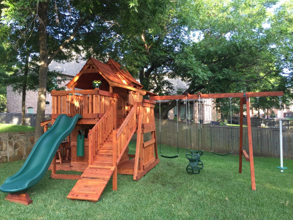 swing sets corinth texas, 76210, maverick tri-level playset with boardwalk punching bag denton county texas