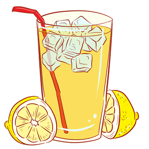 lemonade stand sells lemonade with ice and lemons