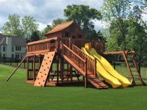 Ticonderoga redwood playset with dual chin up bar stations, mcclean virginia