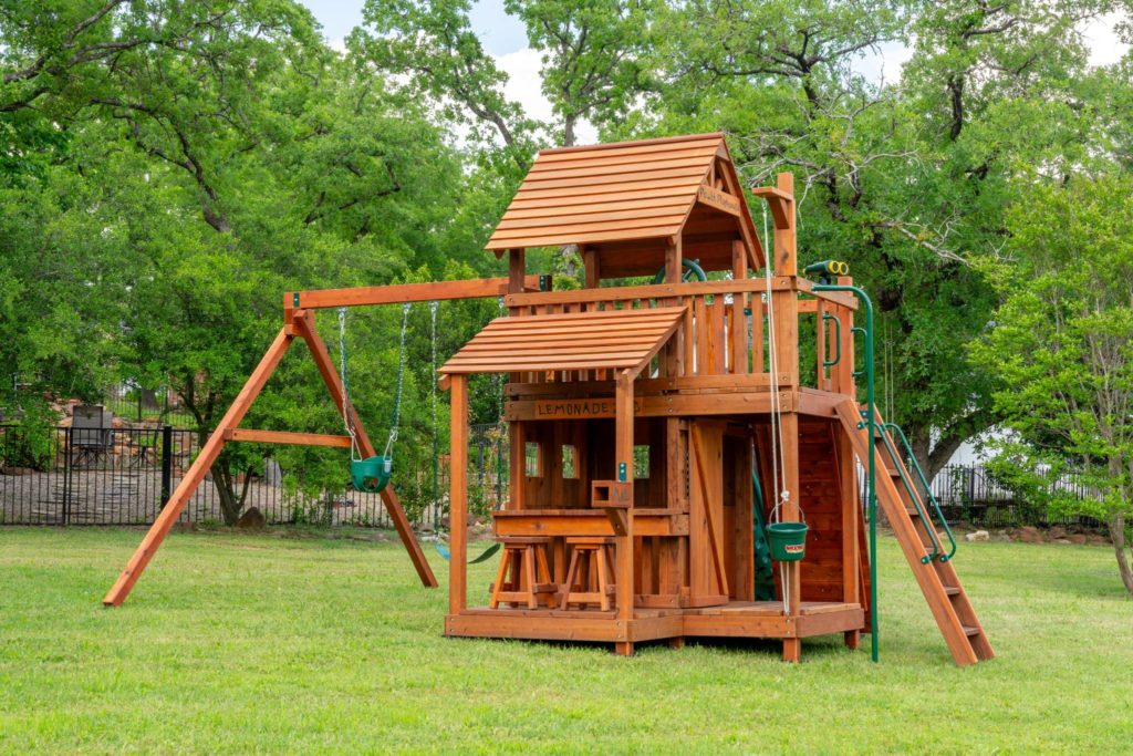 A Farmer's Market addition, Lemonade Stand, or Mud Pie kitchen are great learning additions to any playset.