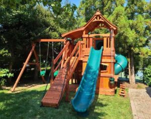 A BFF custom playset tucked into the trees.