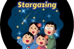 A cartoon family enjoying some backyard stargazing.