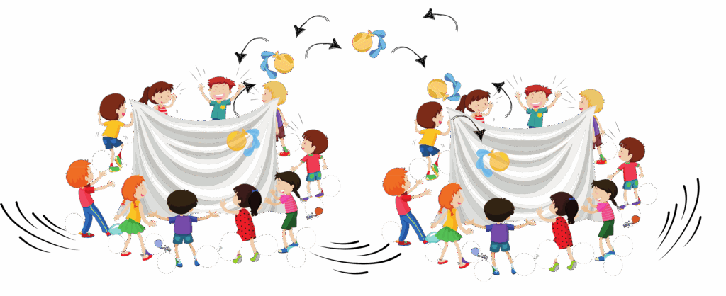 Toss a water balloon with sheets for a great 4th of July game.