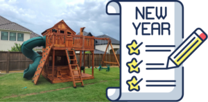 A backyard playset is a great way to keep your New Year's resolution to get your kids active.