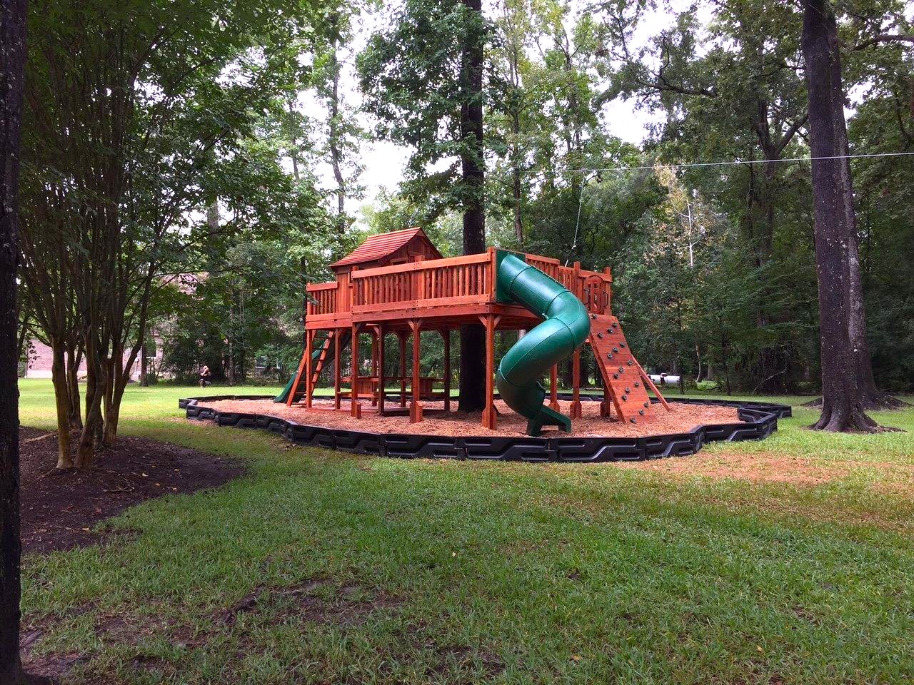 redwood swing set tree deck zipline fort and slides