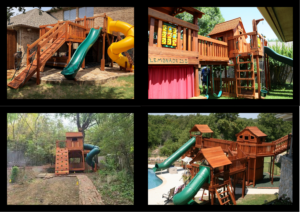 Examples of Unique backyard landscapes, we fit playsets.