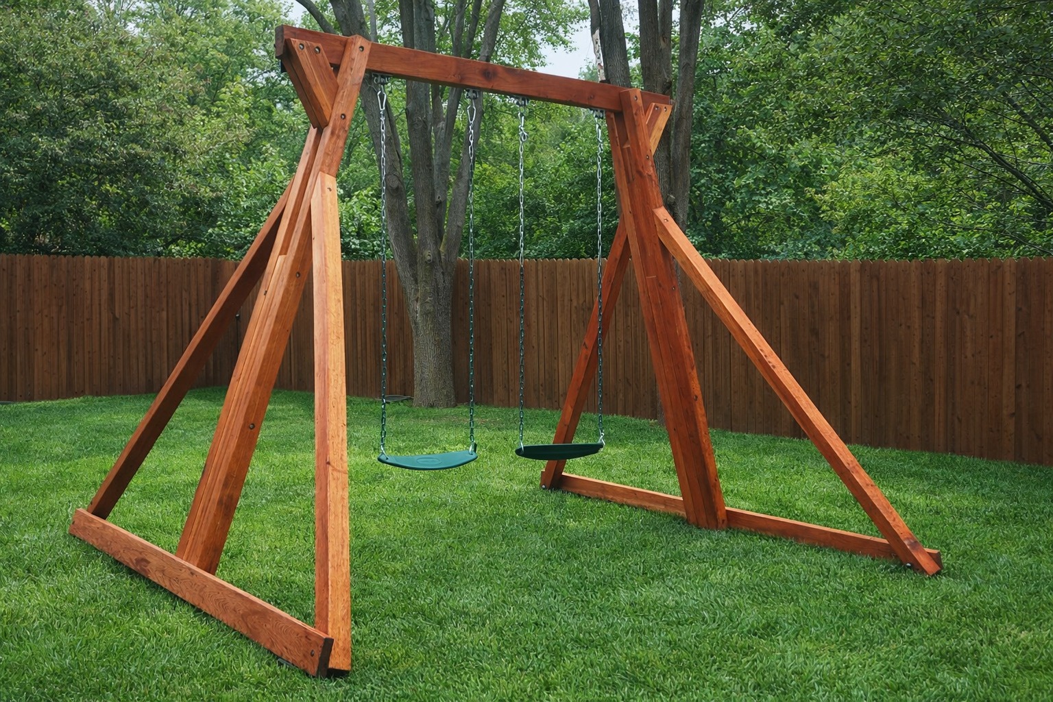 stand alone swing set with 2 belt swings -california redwood