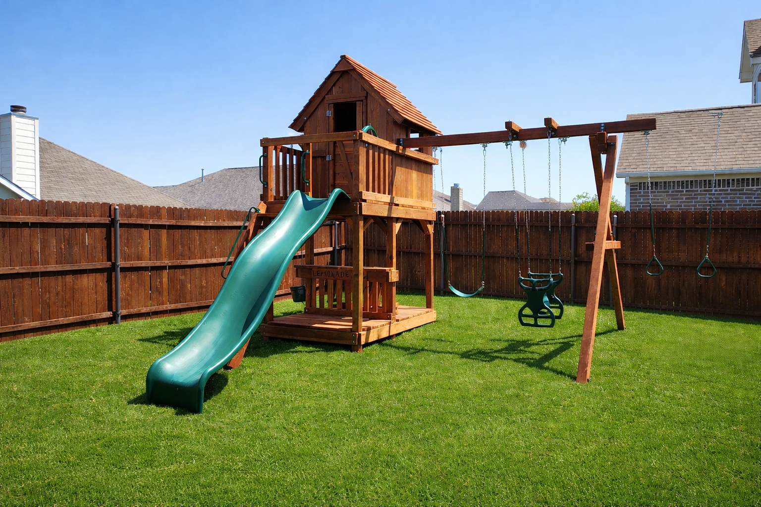 fort davis playset with upper cabin and slide