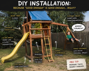 A DIY installation gone wrong on a backyard playset kit.
