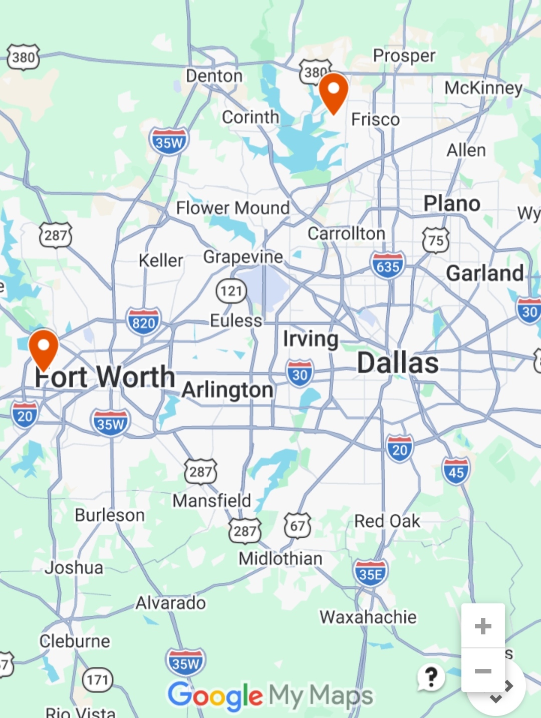 google map of swing set showroom in frisco and fort worth texas