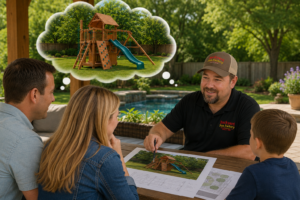 A family yard visit helps Backyard Fun Factory design the perfect playset for your family.