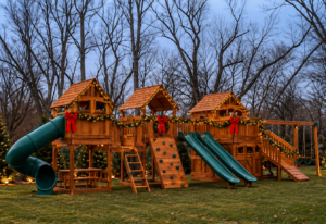 Christmas playset decorated with bows and lights makes an incredible Christmas gift.