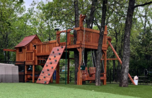 A beautiful custom backyard playset for kids and their parents.