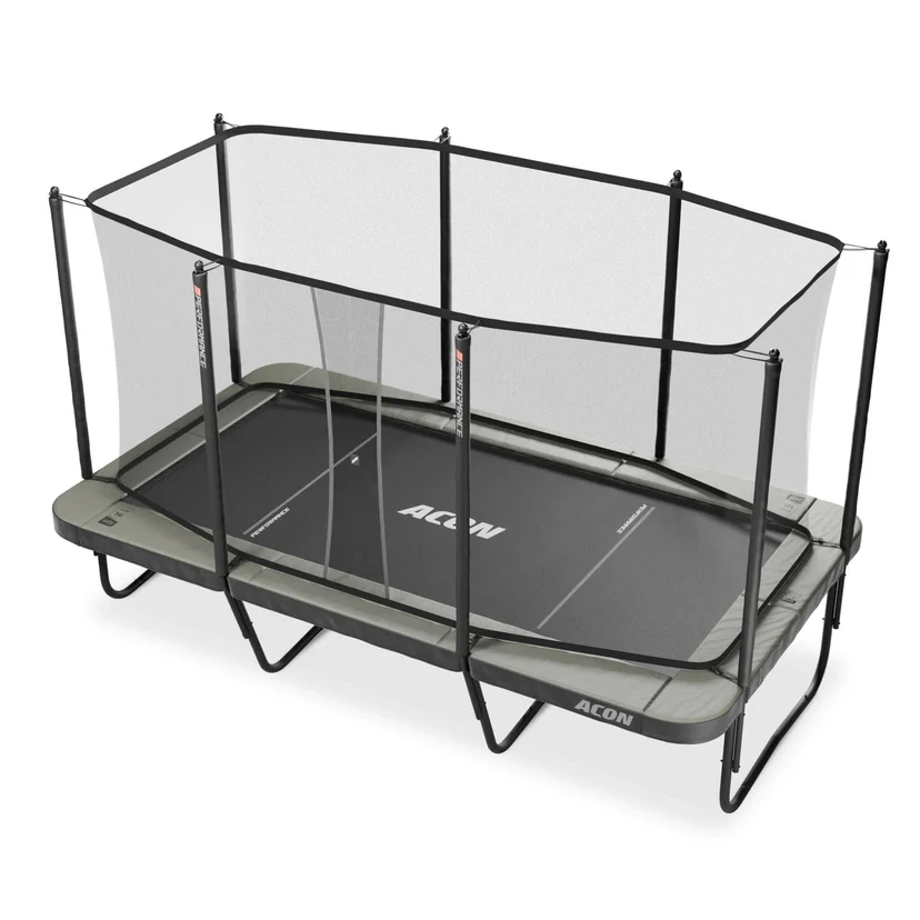 ACON Air 16 HD PRO rectangular trampoline with safety enclosure and ladder