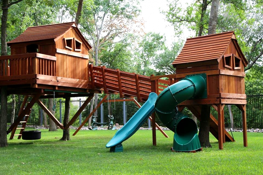 Bridged Wooden Swing Sets Backyard Fun Factory