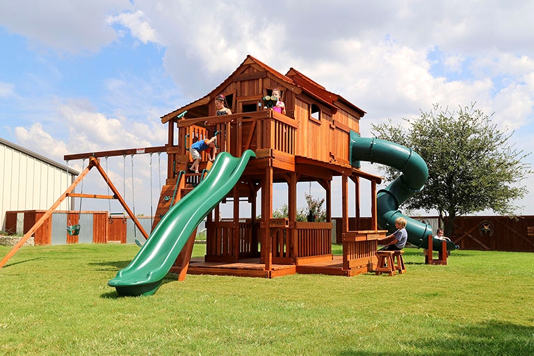 Fort Ticonderoga Tri Level Swing Set Backyard Fun Factory